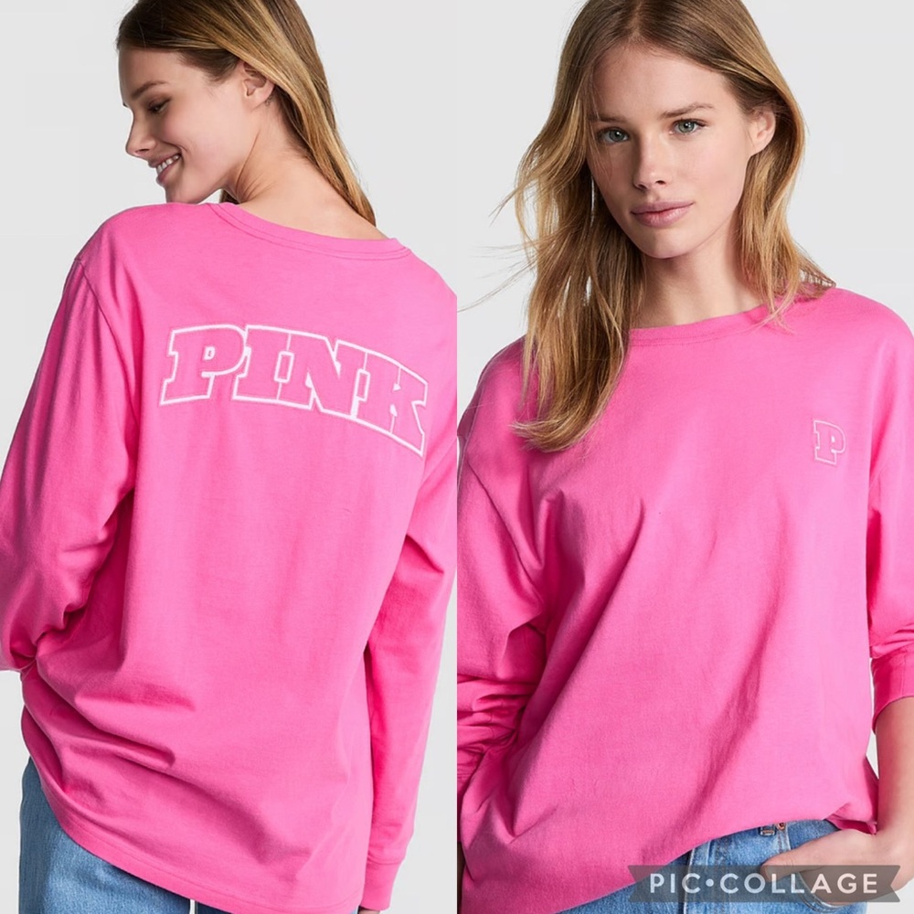 PINK OVERSIZED LONG-SLEEVE CAMPUS TEE